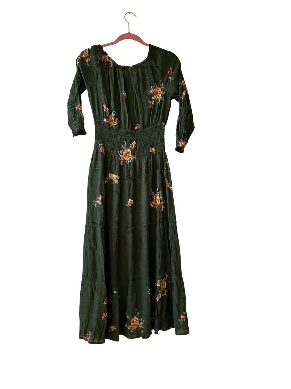 Fig & Flower Embroidered Green Midi Dress Cottagecore Boho | Size Small - Picture 4 of 5